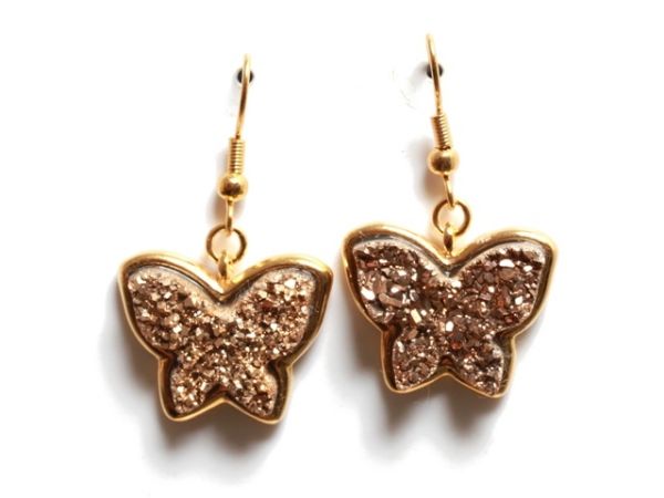 Brinco Borboleta com Drusa Gold