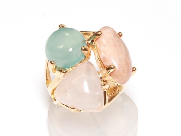 Anel 3 Pedras com Agata Quartzo Rosa e Amazonita